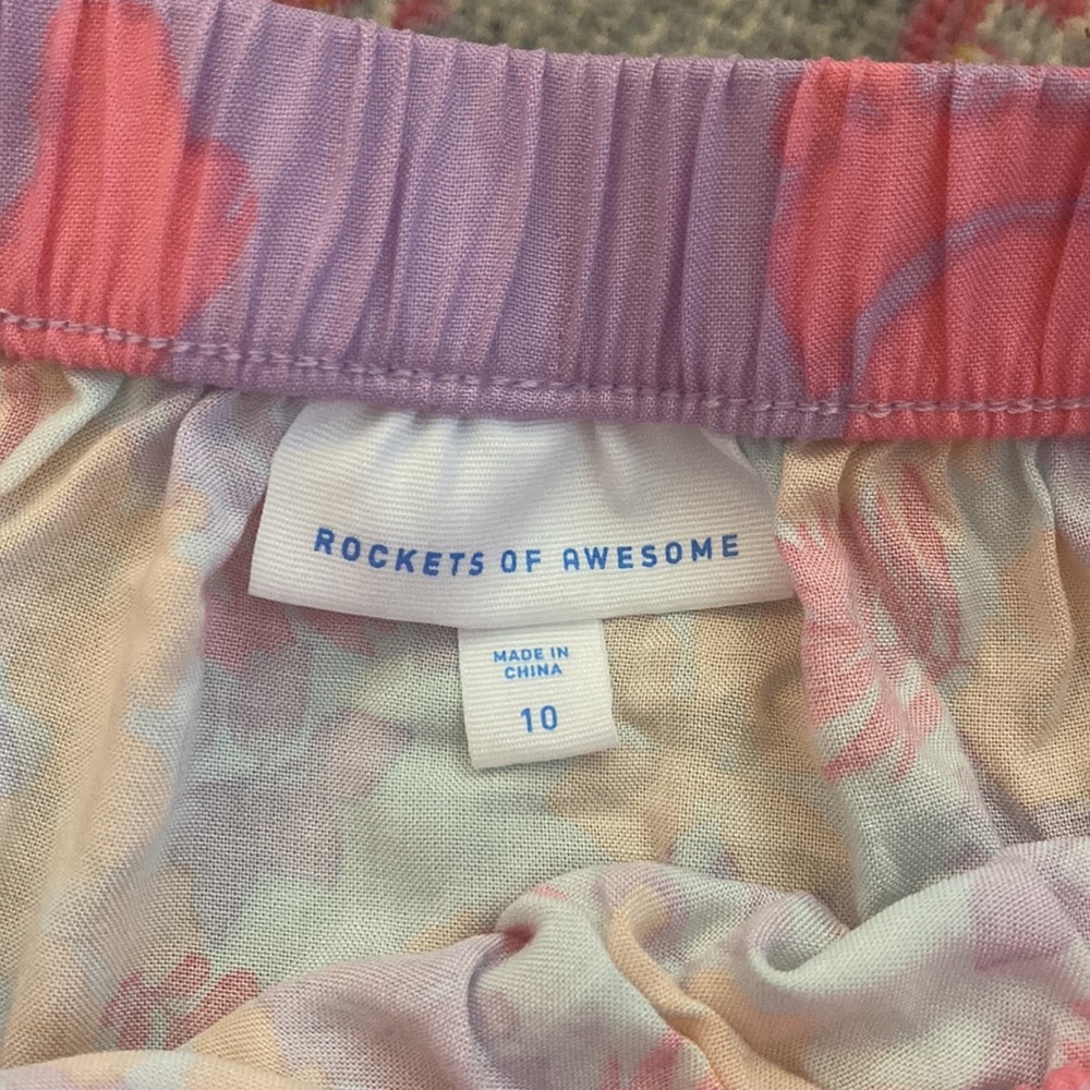 Rockets of Awesome girls pink Hawaiian 🌺 Floral Print Tiered Skirt Size 10 - Picture 3 of 4